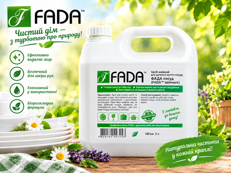 Засіб мийний для ручного миття посуду ФАДА посуд (FADA&trade; tableware), 3 л 98629 фото